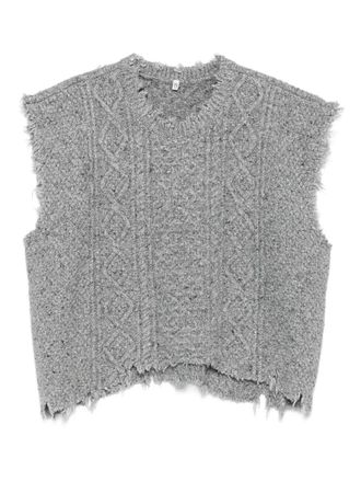 R13 Kabelgebreide top met franje - Grijs