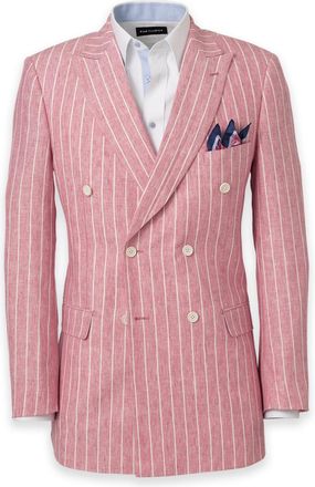 Paul Fredrick Pinstripe Linen Double Breasted Peak Lapel Suit Jacket