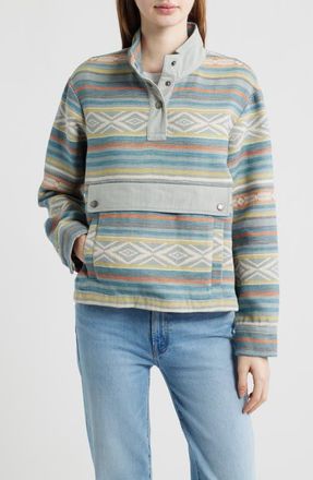 Pendleton Double Soft Half Snap Top in Teal Multi Stripe at Nordstrom, Size X-Small