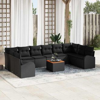 vidaXL Conjunto De Sof&aacute; De Jard&iacute;n 11 Pcs Negro Vidaxl