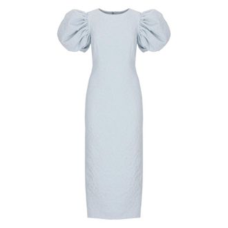 Rotate ROTATE Birger Christensen, Maxi Dresses, female, Blue, Size: S Embossed Floral Maxi Dress