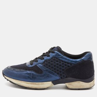 Tod's Tods Navy Blue/black Leather And Mesh Low Top Sneakers