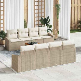 vidaXL Vidaxl - Conjunto De Sof&aacute; De Jard&iacute;n Con Coj&iacute;n 9 Pcs Beige Polirat&aacute;n