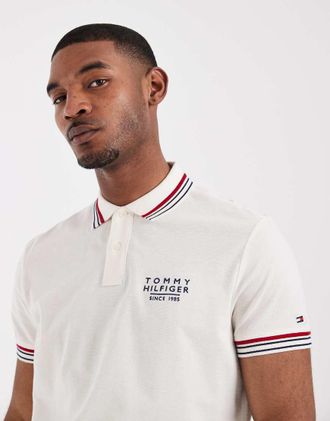 Tommy Hilfiger Polo bianca con colletto e bordi a contrasto-Bianco