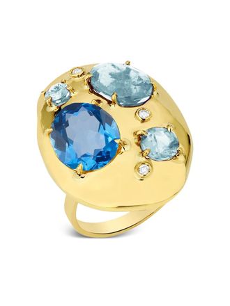 Carol Kauffmann 18K yellow gold blue topaz and diamond ring