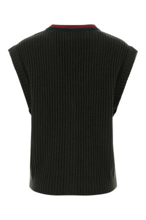 Gucci Womens Bottle Green Wool Vest Exterior: Maglieria