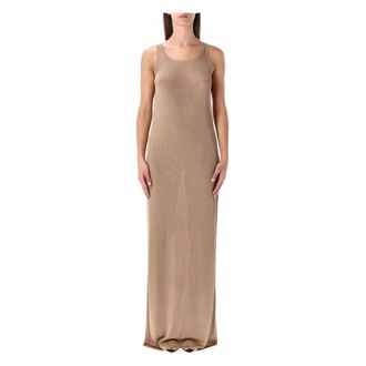 Saint Laurent Gowns, female, Beige, Size: M Long Tank Dress in Rib Knit