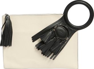 Longchamp Tassel Leather Clutch in Ivory at Nordstrom Rack