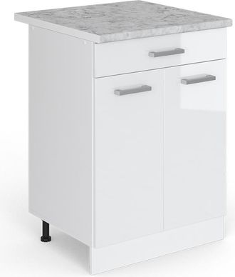 Vicco Mueble Bajo De Cocina R-line, Blanco Alto Brillo, 60 Cm Et M&aacute;rmol