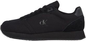 Calvin Klein Mens Sock Lace-Up Canvas Runner Trainers with Logo, Black (Triple Black), 6