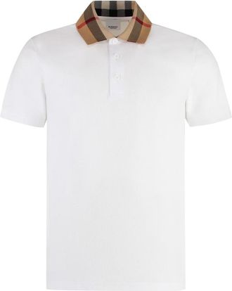 Burberry Polo Shirts, male, White, XL, Contrast Collar Cotton Polo Shirt