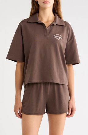 Lacoste Loungewear Cotton Blend Fleece Pajama Polo in Grume at Nordstrom, Size X-Large