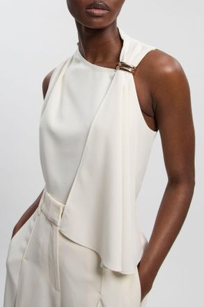 Karen Millen Womens Polished Tailored Trim Detail Drape Top - White - Size 12 UK