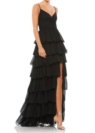 Mac Duggal Ruffled A-Line Evening Dress In Black