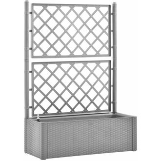 vidaXL Garden Raised Bed with Trellis and Self Watering System Grey Vidaxl