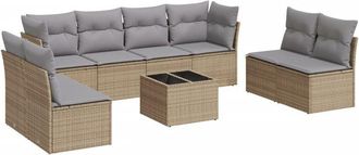 vidaXL Set De Sof&aacute;s De Jard&iacute;n 9 Pzas Con Cojines Rat&aacute;n Sint&eacute;tico Beige Vidaxl