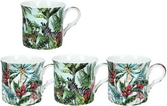 OEM Tazas De Porcelana Heritage De 295 Ml - Safari Tropical, Juego De 4 Piezas