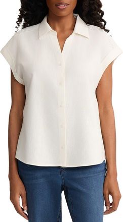 Jones New York Lace Detail Linen Blend Button-Up Shirt in Natural White at Nordstrom, Size X-Small