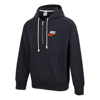 Nike Mens Nike Embroidered Logo Half Zipper Hooded Knit Pullover Black DM5280-045