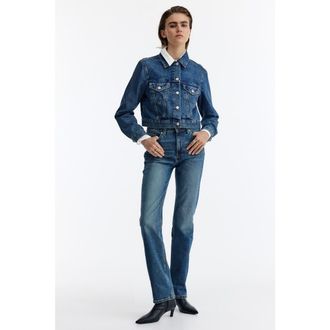 H&M Slim straight high waist jeans in Denim Blue at Nordstrom, Size 14