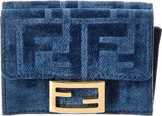 Fendi Fendi Micro Trifold Flocked Denim Wallet