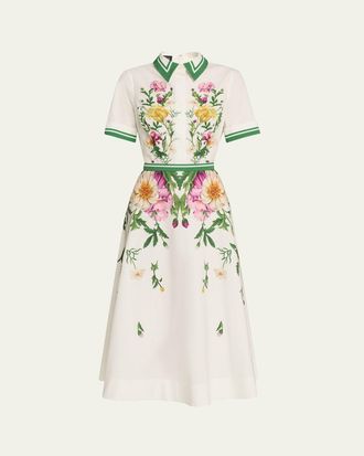 Teri Jon Belted Floral-Print Cotton Midi Shirtdress