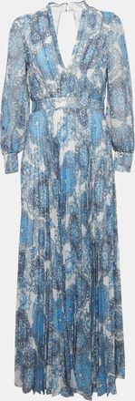 Alice & Olivia Alice + Olivia Blue Floral Print Georgette Cheney Cut Out Maxi Dress