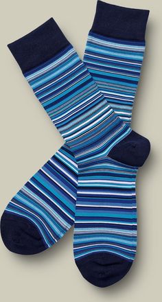 CHARLES TYRWHITT Stripe Socks - Cobalt Blue Size 10.5-13 by Charles Tyrwhitt