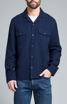 Billy Reid Pin Dot Cotton Dobby Overshirt in Carbon Blue at Nordstrom, Size Xx-Large