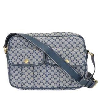 Celine Pre-owned Cross Body Bags, female, Blue, Size: ONE SIZE Pre-owned Macadam Canvas Leather Shoulder Bag
