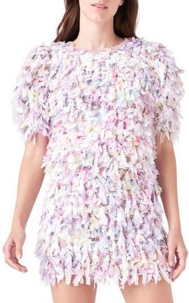 English Factory Puff Sleeve Textured Ribbon Top in Mauve at Nordstrom Rack, Size X-Small