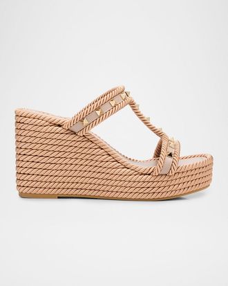 Valentino Garavani 90mm Rockstud Torchon T-Strap Espadrille Sandals