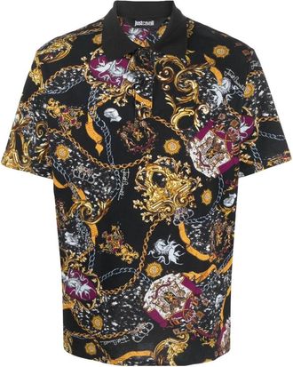 Just Cavalli Zwarte polo met korte mouwen - Heren - Polos - Veelkleurig - S - Katoen - Tops