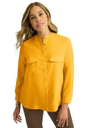 Jessica London Button-Front Chest Pocket Blouse in Sunset Yellow at Nordstrom, Size 12