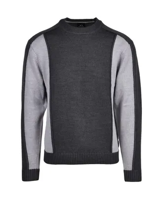 A|X Armani Exchange Grey Two-Tone Knit Wool-Blend Sweater