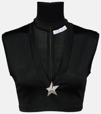 Area Star Stud ribbed-knit crop top