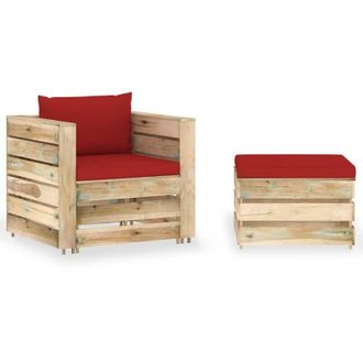 vidaXL Muebles De Jard&iacute;n 2 Piezas Con Cojines Madera Impregnada Verde Vidaxl