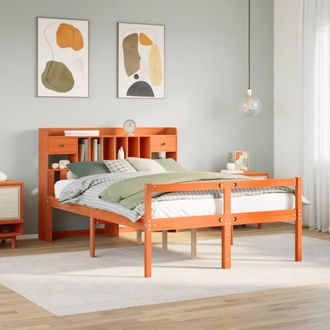 Berkfield Home Bookcase Bed without Mattress Wax Brown 160x200cm Solid Wood Pine | Size: 160x200 cm