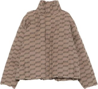 Balenciaga Gewatteerde Logo Patroon Gewatteerde Jas - Heren - Winterjassen - Bruin - L - Katoen - Jassen