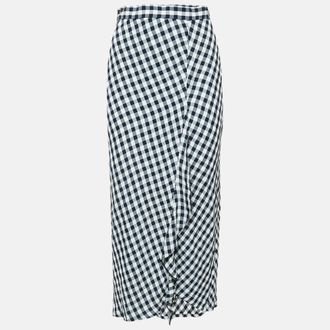 Maje Navy Blue/white Gabardine Faux Wrap Ruffled Maxi Skirt