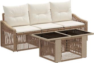 vidaXL Conjunto De Sof&aacute;s De Jard&iacute;n 4 Uds. Beige Y Blanco Crema Vidaxl