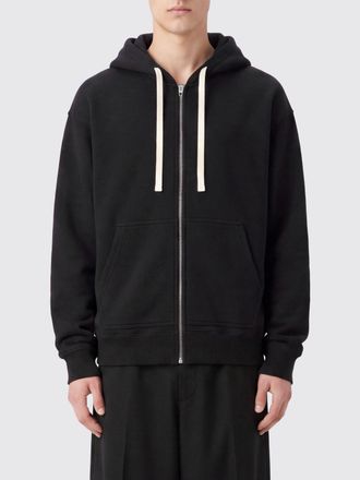 Jil Sander Felpa con cappuccio e zip in puro cotone bicolore