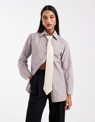Asos Camicia in raso oversize rosa raccolta con cravatta a contrasto