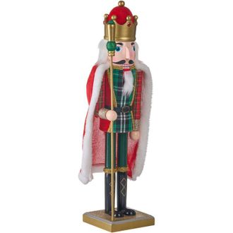 Beliani Figurita Decorativa Navidad De Cascanueces De Madera De Pino Con Boca Que Se Abre Hecha A Mano Rojo Hallsjon