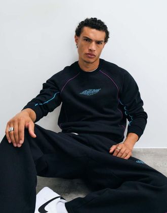 Santa Cruz co-ord felpa a maniche lunghe a righe sottili con logo nera-Nero