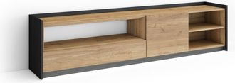 Skraut Home Skraut Home - Mueble Tv, Televisi&oacute;n, Muebles De Sal&oacute;n, Almacenaje, 207x37x50cm, Para Tv Hasta 80, Led, Estilo Moderno, Roble Y Negro