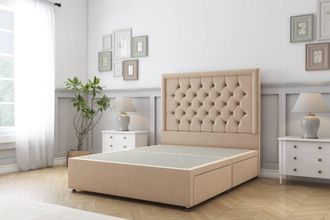 Sloomy Montana Plush Divan Bed Base 2 Drawers Same Side - 54 Headboard in Stone | Size: Small Single