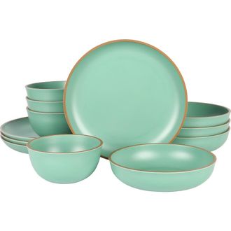 Gibson Home Rockabye 12 Piece Double Bowl Melamine Dinnerware Set in Green at Nordstrom