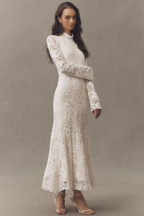 BHLDN Long-Sleeve Mock-Neck Stretch Lace Maxi Dress