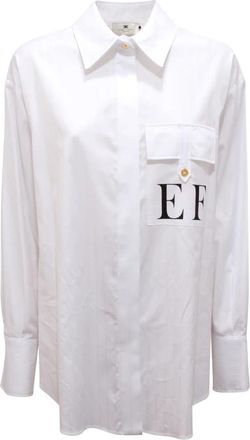 Elisabetta Franchi Ca-121-56E2 Camicia Over Gestreept Overhemd - Dames - Overhemden - Wit - L - Katoen - Overhemden